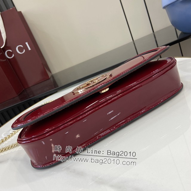 Gucci專櫃古馳最新款Blondie系列全新手袋紅色漆皮小號鏈條肩背包 jh2169型號：814952